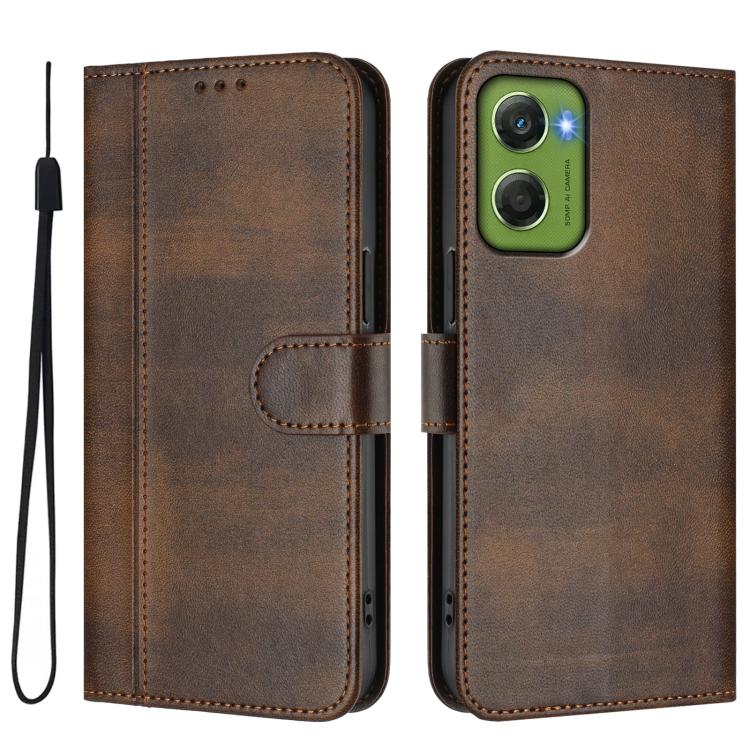 For Motorola Moto G06 4G Line Splicing Buckle Retro Leather Phone Case