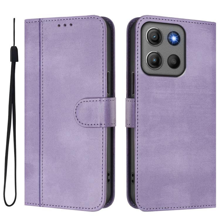 For Motorola Moto G17 4G / G17 Power 4G Line Splicing Buckle Retro Leather Phone Case
