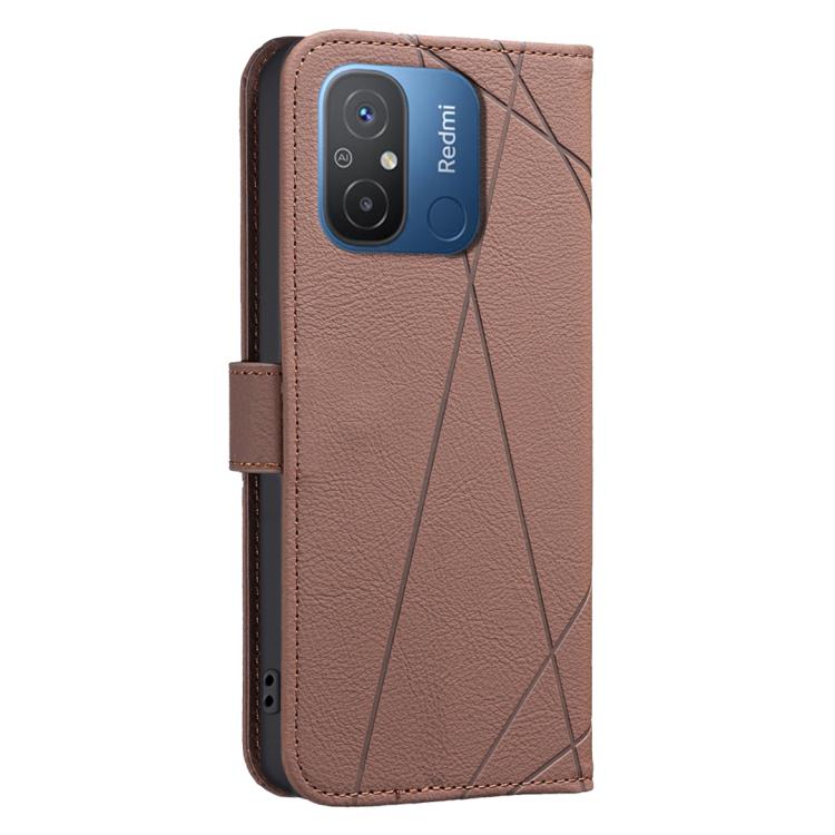 For Redmi 12C Geometric Pattern RFID Leather Phone Case