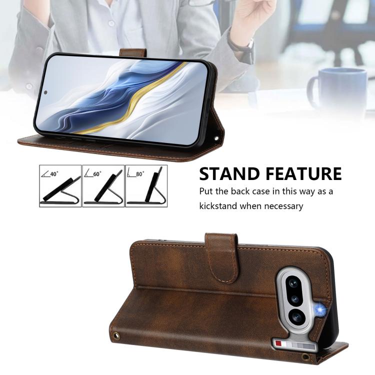For Nothing Phone 4a Line Splicing Buckle Retro Leather Phone Case