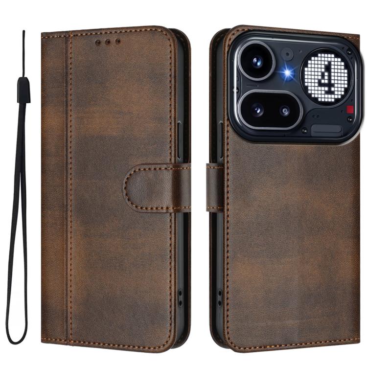 For Nothing Phone 4a Pro Line Splicing Buckle Retro Leather Phone Case