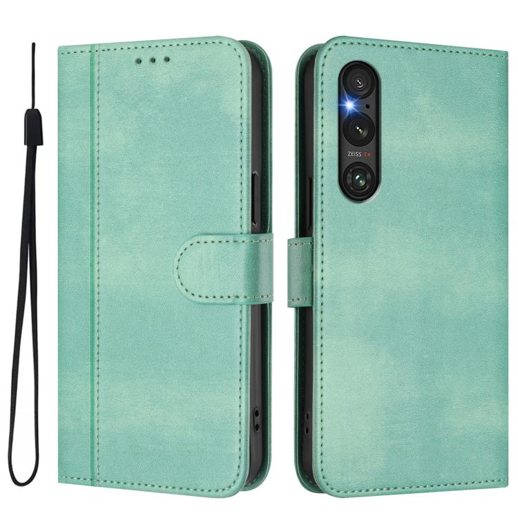 For Sony Xperia 1 V 2023 Line Splicing Buckle Retro Leather Phone Case