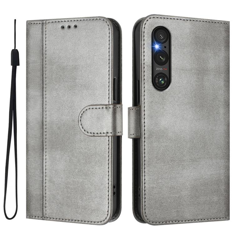 For Sony Xperia 1 V 2023 Line Splicing Buckle Retro Leather Phone Case