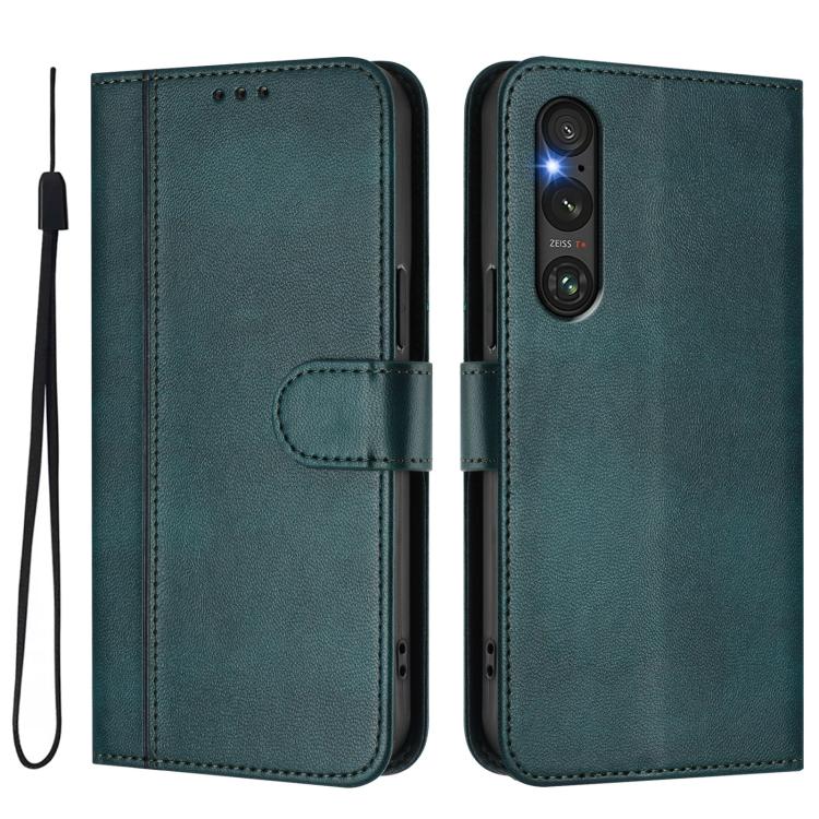 For Sony Xperia 1 V 2023 Line Splicing Buckle Retro Leather Phone Case