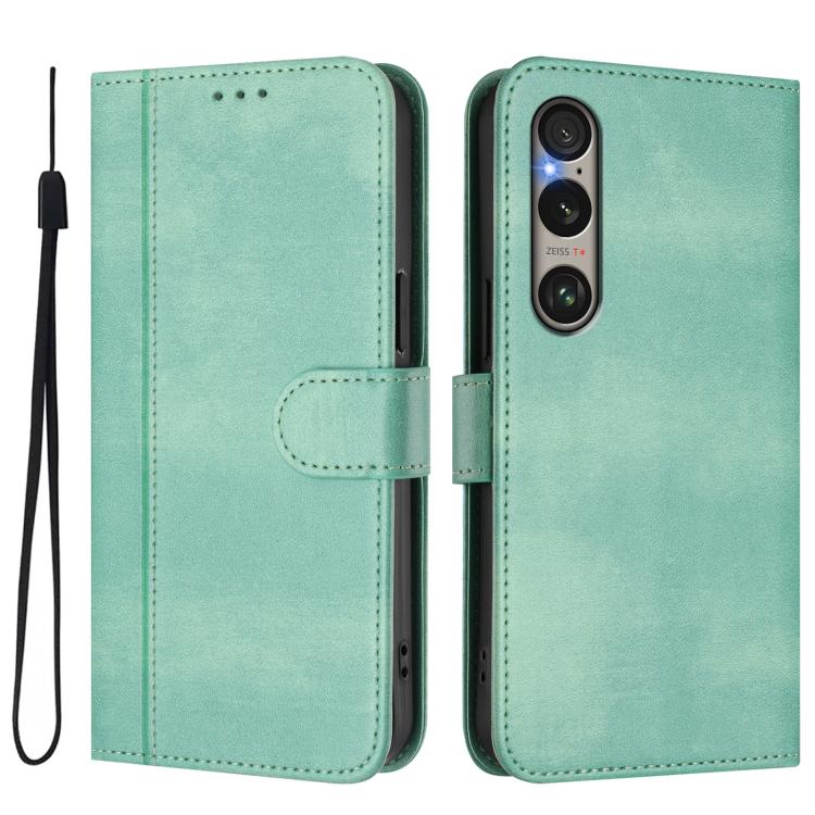 For Sony Xperia 1 VI 2024 Line Splicing Buckle Retro Leather Phone Case