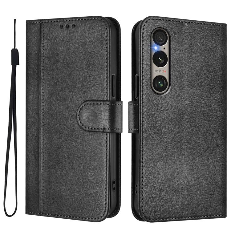 For Sony Xperia 1 VI 2024 Line Splicing Buckle Retro Leather Phone Case