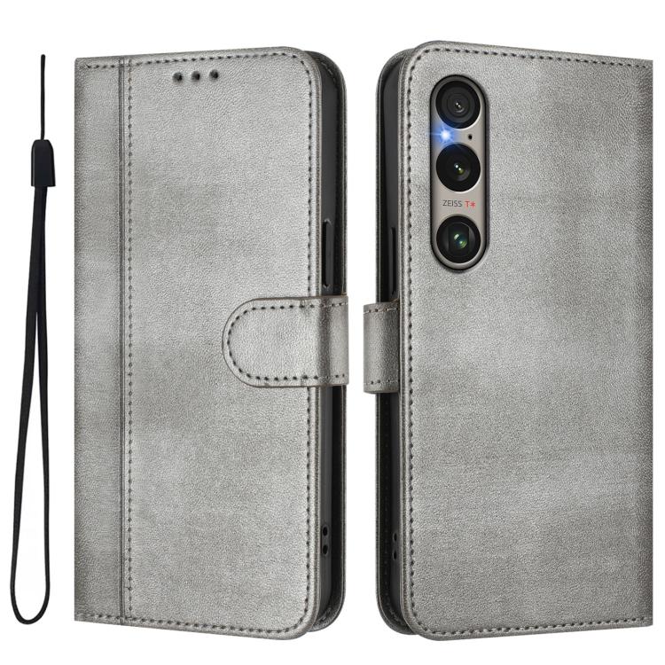 For Sony Xperia 1 VI 2024 Line Splicing Buckle Retro Leather Phone Case