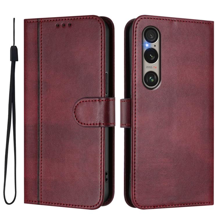 For Sony Xperia 1 VI 2024 Line Splicing Buckle Retro Leather Phone Case