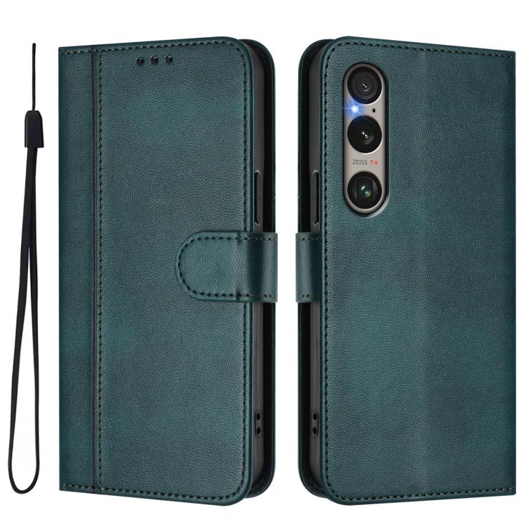 For Sony Xperia 1 VI 2024 Line Splicing Buckle Retro Leather Phone Case