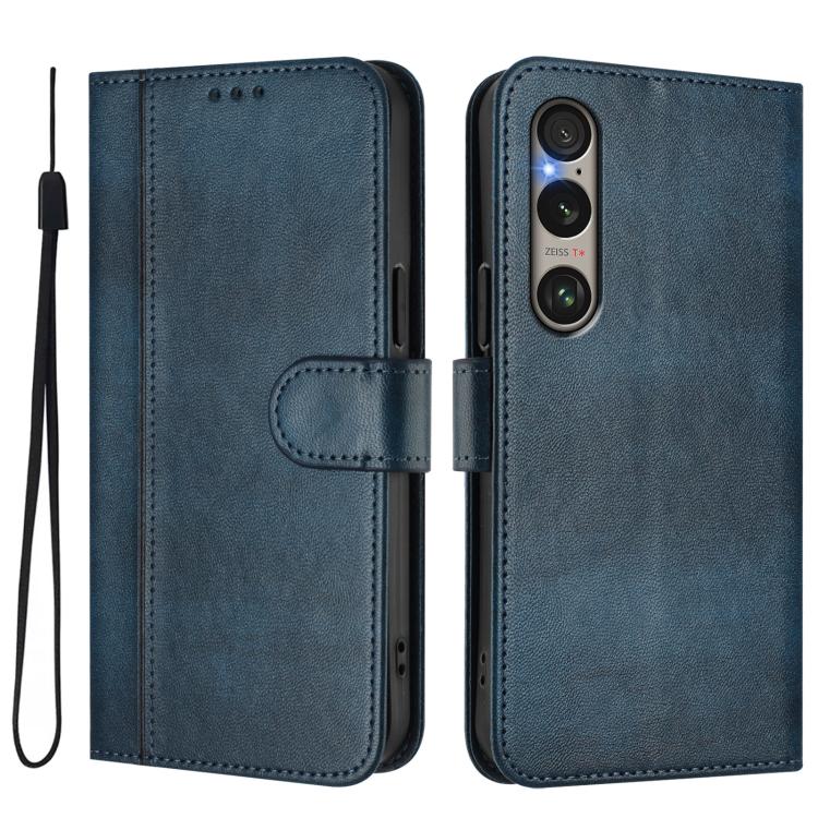 For Sony Xperia 1 VI 2024 Line Splicing Buckle Retro Leather Phone Case