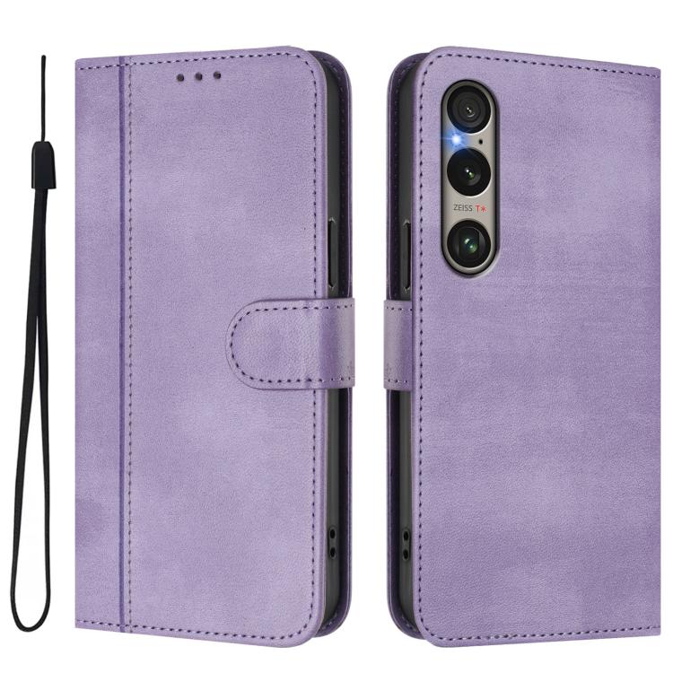 For Sony Xperia 1 VI 2024 Line Splicing Buckle Retro Leather Phone Case