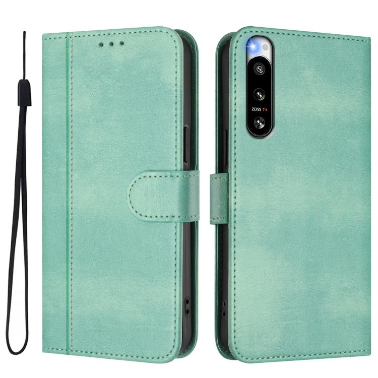 For Sony Xperia 5 IV Line Splicing Buckle Retro Leather Phone Case