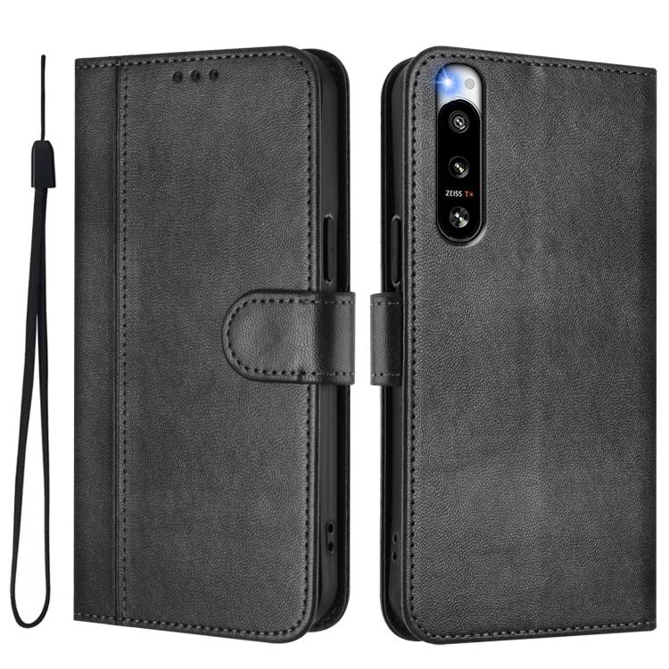 For Sony Xperia 5 IV Line Splicing Buckle Retro Leather Phone Case