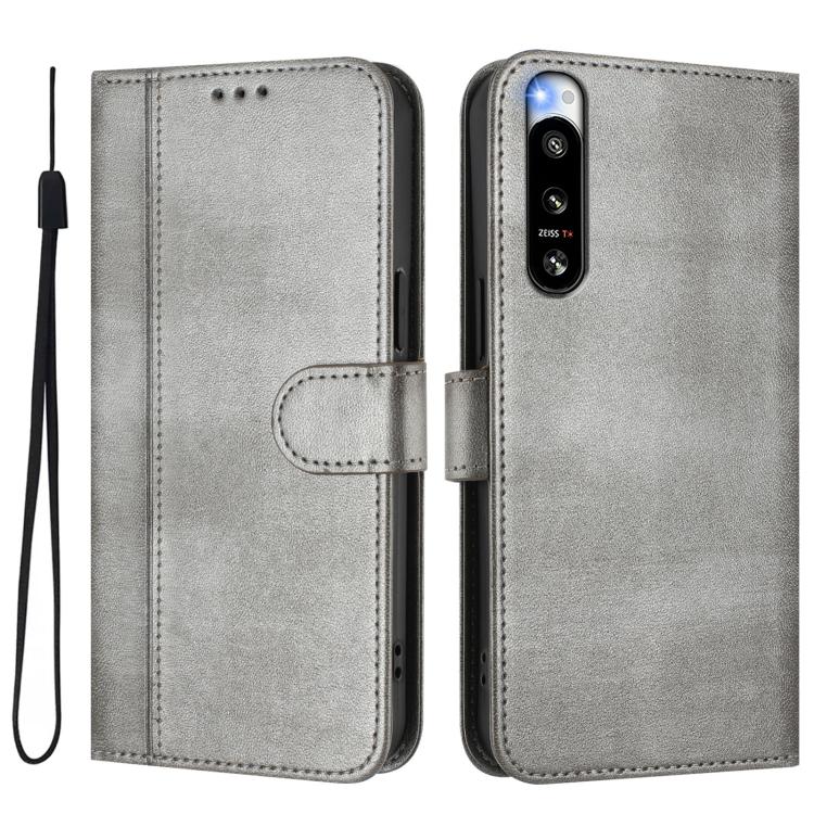 For Sony Xperia 5 IV Line Splicing Buckle Retro Leather Phone Case