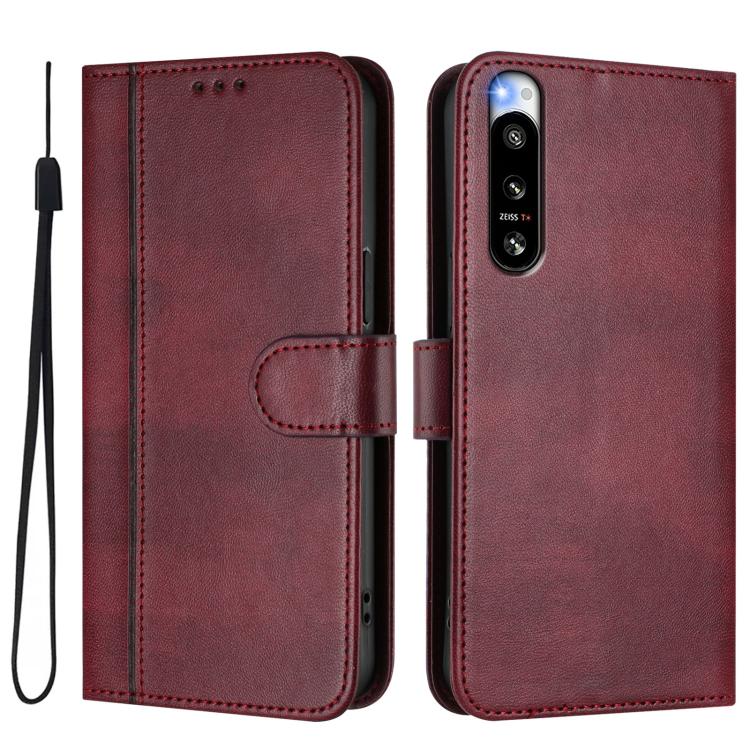 For Sony Xperia 5 IV Line Splicing Buckle Retro Leather Phone Case