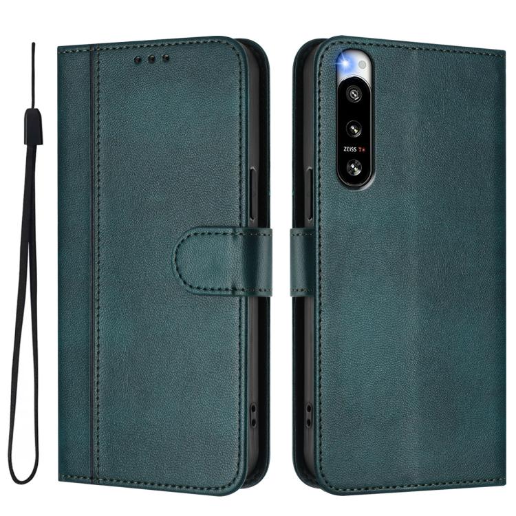 For Sony Xperia 5 IV Line Splicing Buckle Retro Leather Phone Case