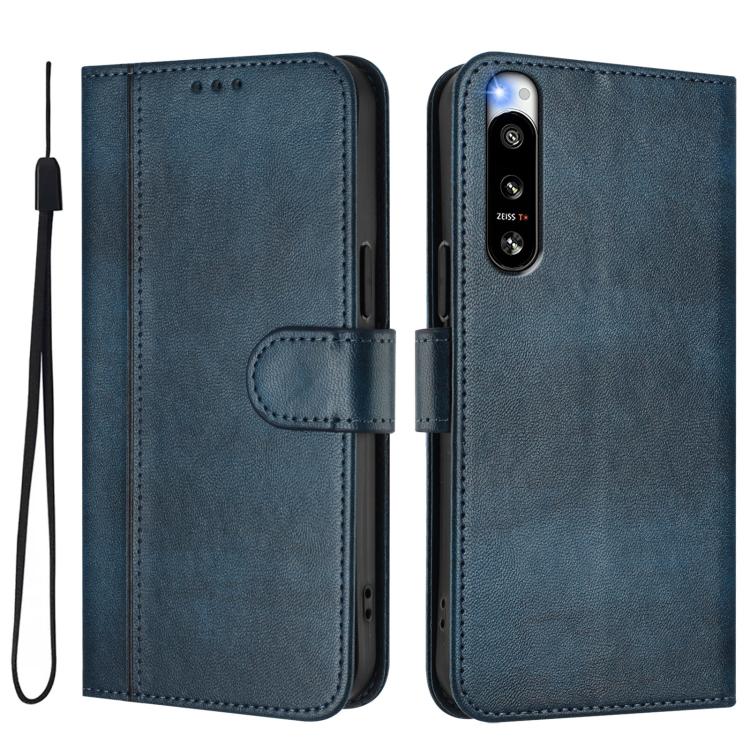 For Sony Xperia 5 IV Line Splicing Buckle Retro Leather Phone Case