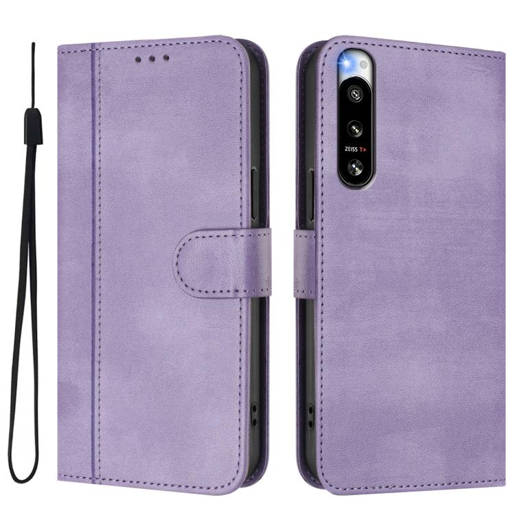 For Sony Xperia 5 IV Line Splicing Buckle Retro Leather Phone Case