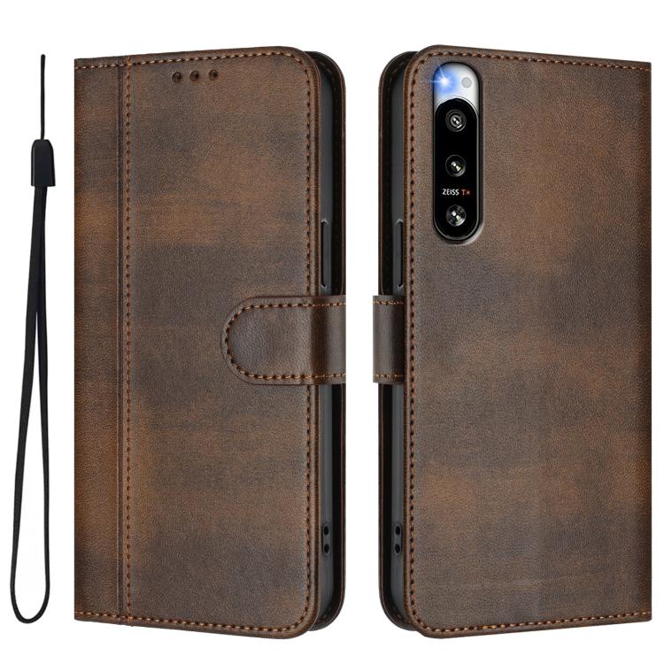 For Sony Xperia 5 IV Line Splicing Buckle Retro Leather Phone Case