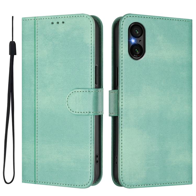 For Sony Xperia 5 V Line Splicing Buckle Retro Leather Phone Case