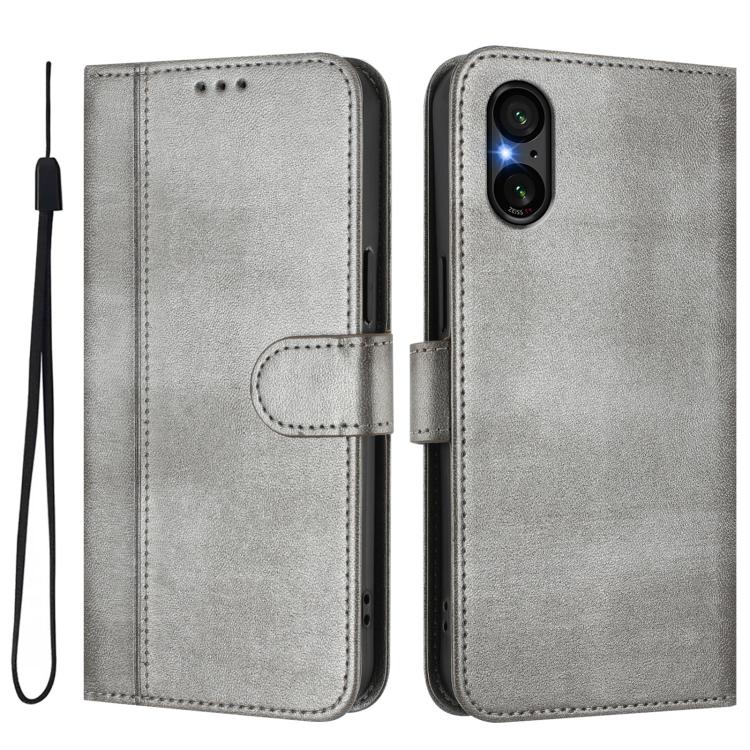 For Sony Xperia 5 V Line Splicing Buckle Retro Leather Phone Case