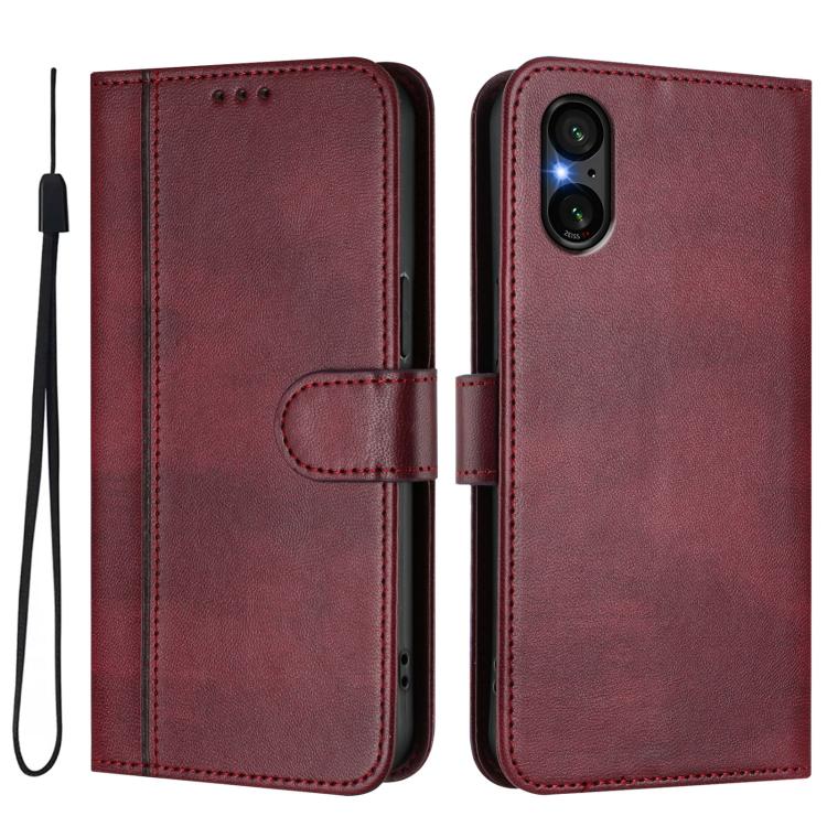 For Sony Xperia 5 V Line Splicing Buckle Retro Leather Phone Case