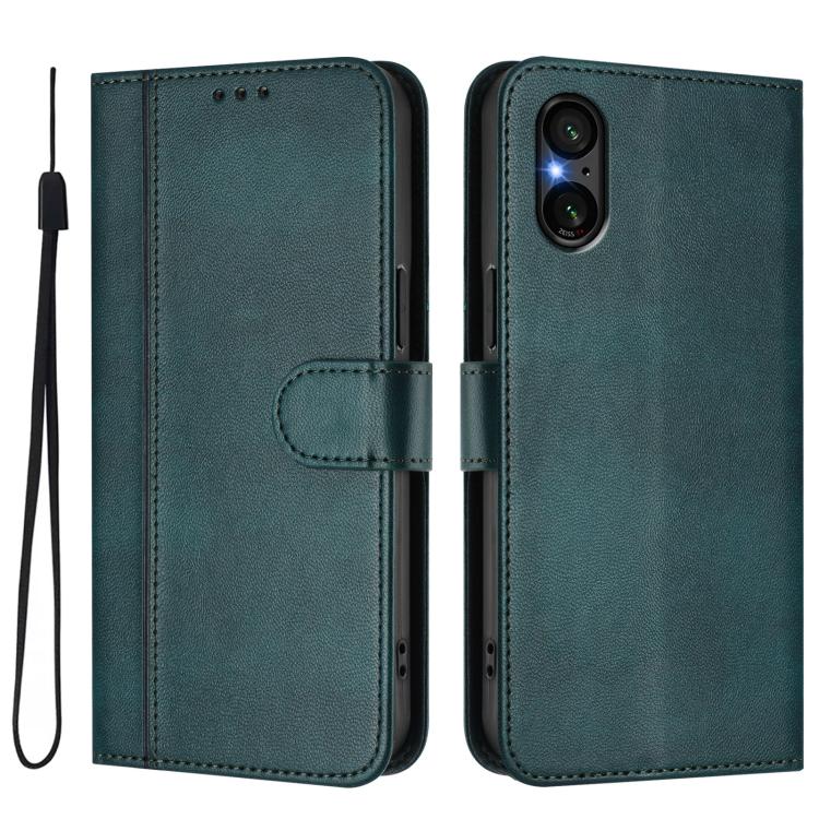 For Sony Xperia 5 V Line Splicing Buckle Retro Leather Phone Case