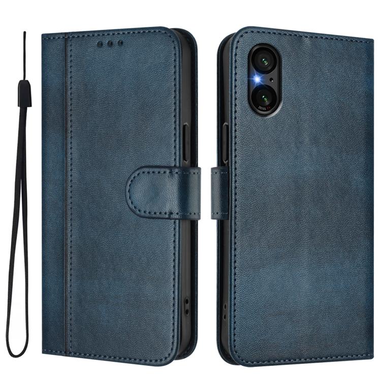 For Sony Xperia 5 V Line Splicing Buckle Retro Leather Phone Case