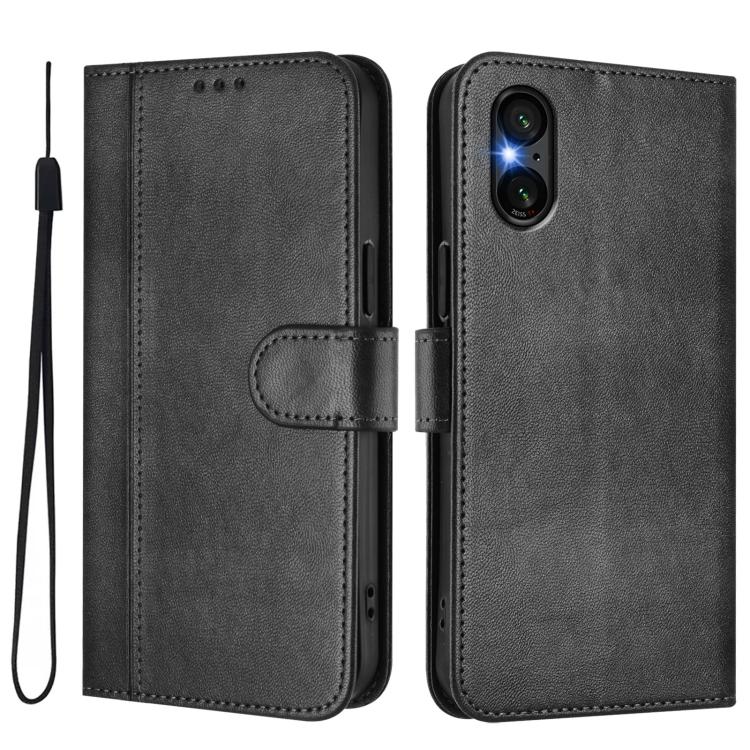 For Sony Xperia 5 VI Line Splicing Buckle Retro Leather Phone Case
