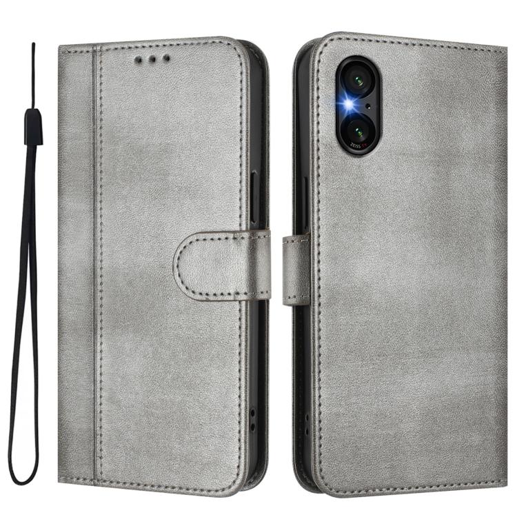 For Sony Xperia 5 VI Line Splicing Buckle Retro Leather Phone Case