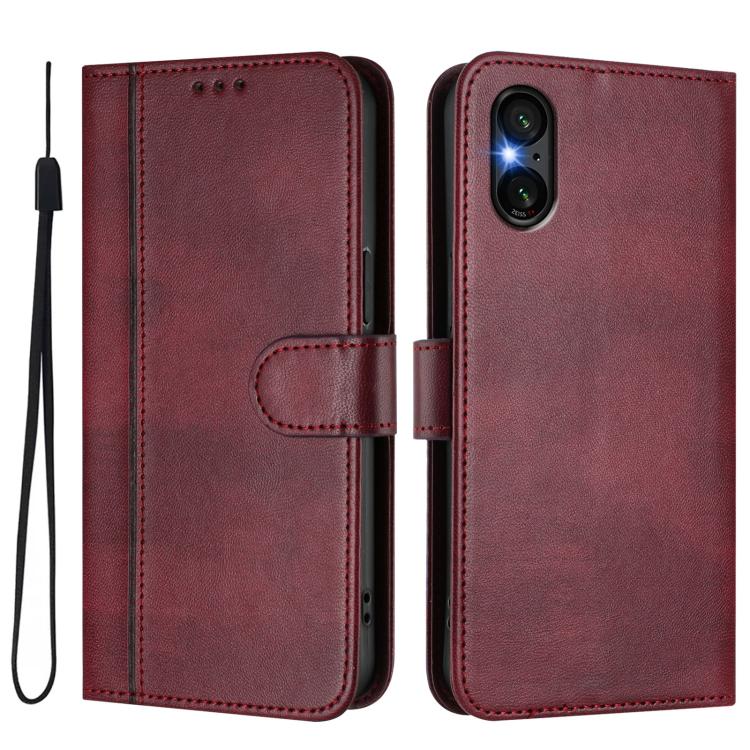 For Sony Xperia 5 VI Line Splicing Buckle Retro Leather Phone Case