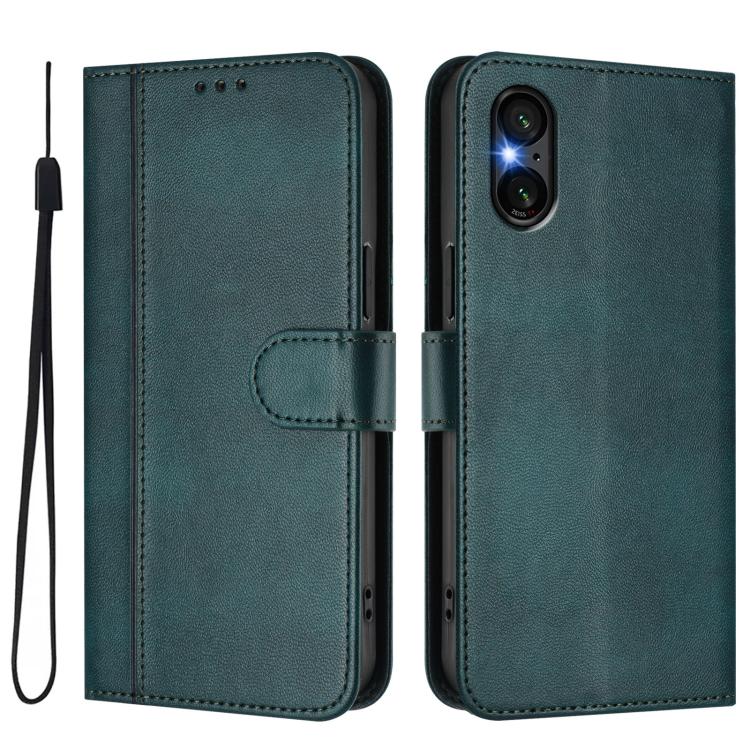 For Sony Xperia 5 VI Line Splicing Buckle Retro Leather Phone Case