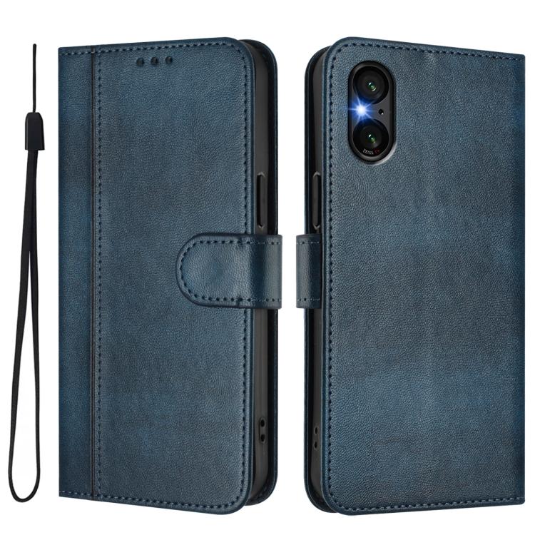 For Sony Xperia 5 VI Line Splicing Buckle Retro Leather Phone Case