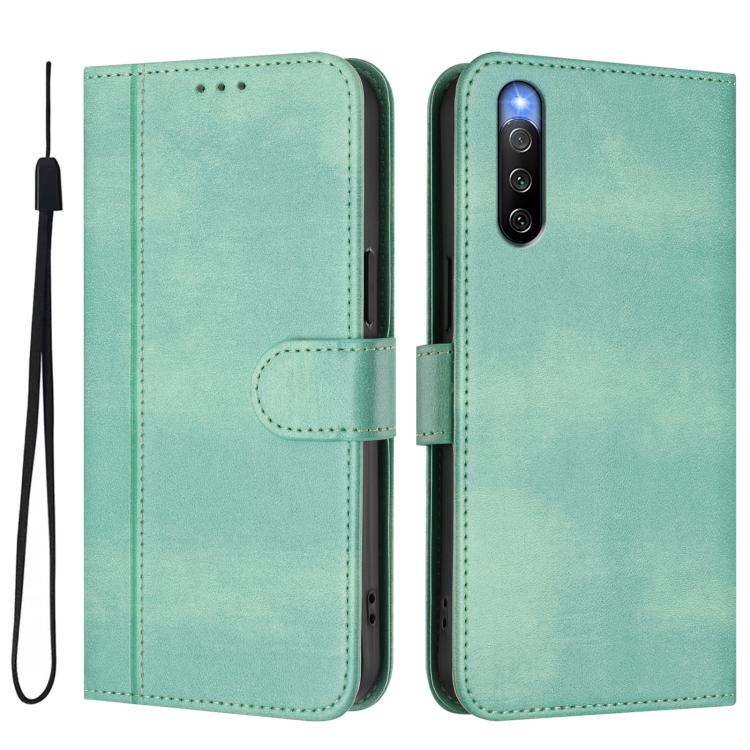 For Sony Xperia 10 IV 2023 Line Splicing Buckle Retro Leather Phone Case