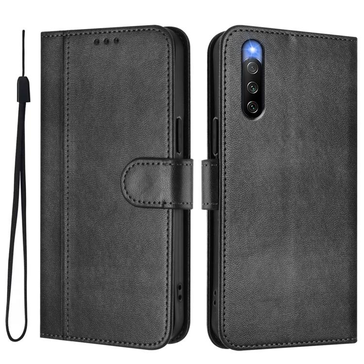 For Sony Xperia 10 IV 2023 Line Splicing Buckle Retro Leather Phone Case