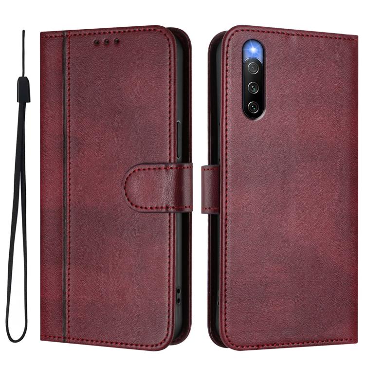For Sony Xperia 10 IV 2023 Line Splicing Buckle Retro Leather Phone Case