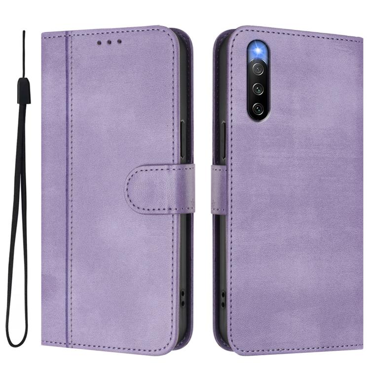 For Sony Xperia 10 IV 2023 Line Splicing Buckle Retro Leather Phone Case