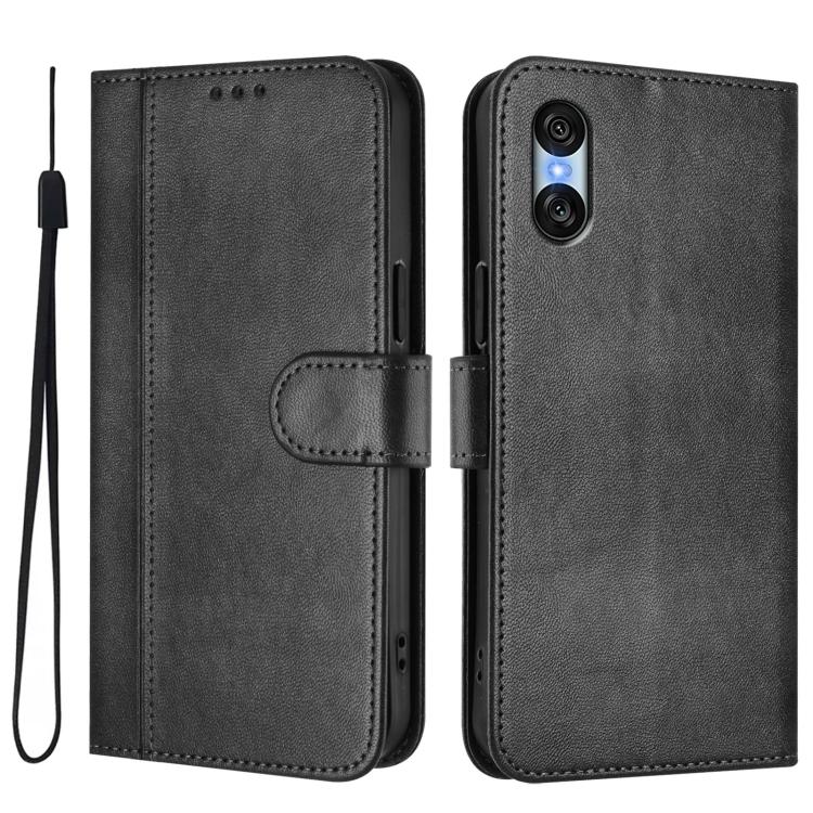 For Sony Xperia 10 VI 2024 Line Splicing Buckle Retro Leather Phone Case