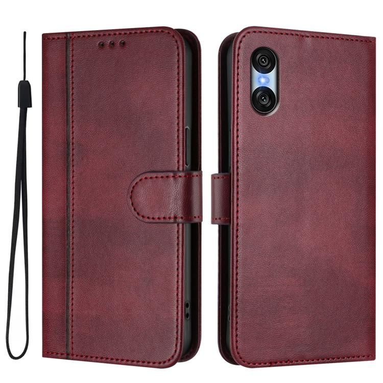 For Sony Xperia 10 VI 2024 Line Splicing Buckle Retro Leather Phone Case