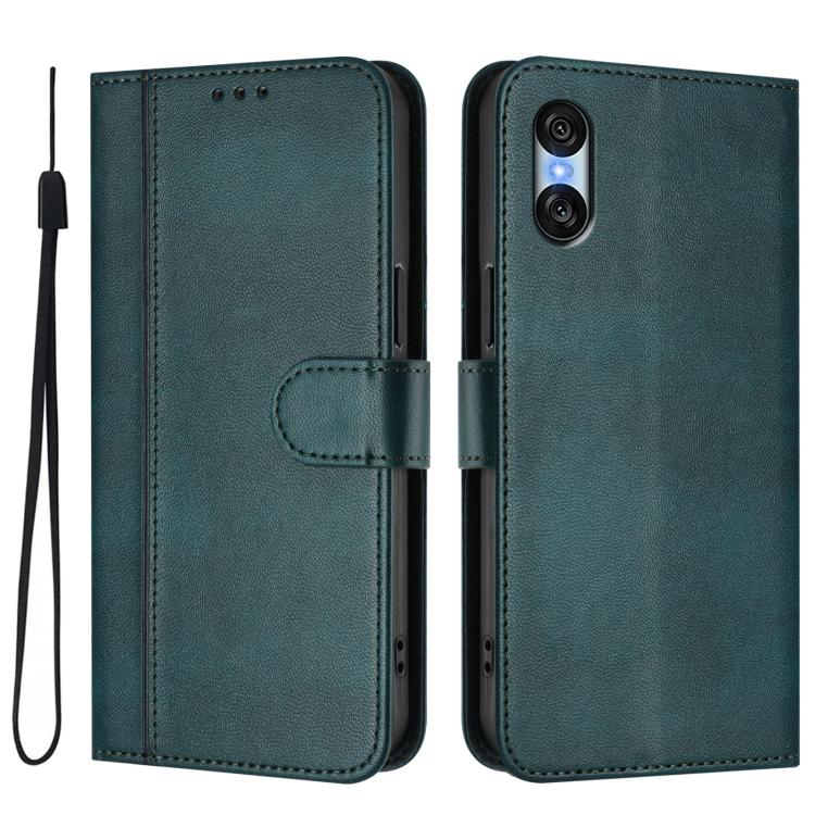 For Sony Xperia 10 VI 2024 Line Splicing Buckle Retro Leather Phone Case