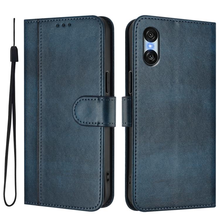 For Sony Xperia 10 VI 2024 Line Splicing Buckle Retro Leather Phone Case