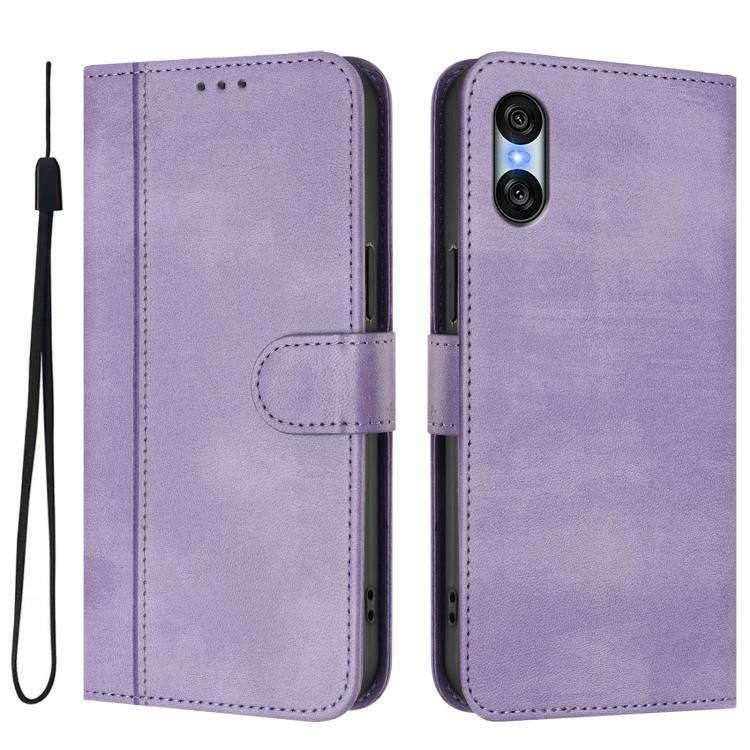 For Sony Xperia 10 VI 2024 Line Splicing Buckle Retro Leather Phone Case