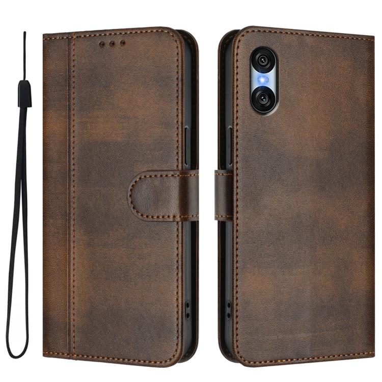 For Sony Xperia 10 VI 2024 Line Splicing Buckle Retro Leather Phone Case