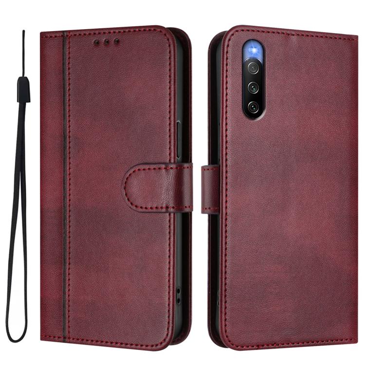 For Sony Xperia 10 V 2023 Line Splicing Buckle Retro Leather Phone Case