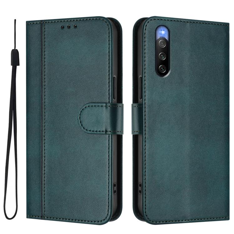 For Sony Xperia 10 V 2023 Line Splicing Buckle Retro Leather Phone Case