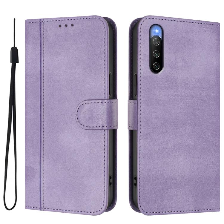 For Sony Xperia 10 V 2023 Line Splicing Buckle Retro Leather Phone Case