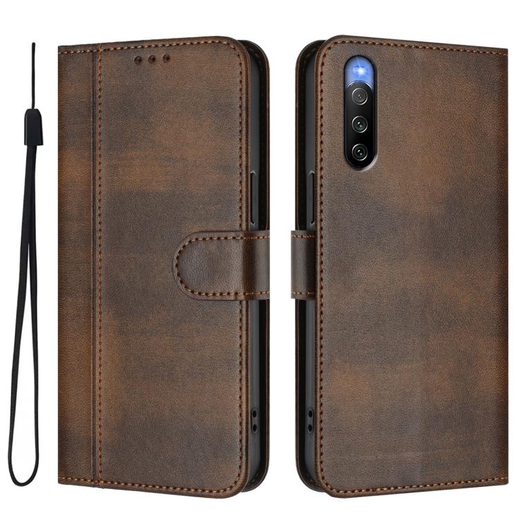 For Sony Xperia 10 V 2023 Line Splicing Buckle Retro Leather Phone Case