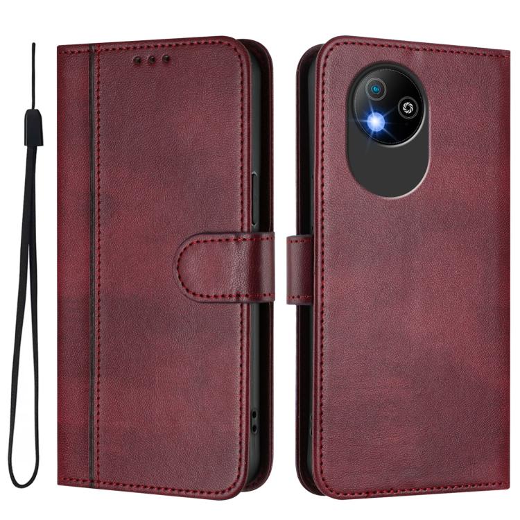 For ZTE Blade A35 Lite / A35 Core Line Splicing Buckle Retro Leather Phone Case