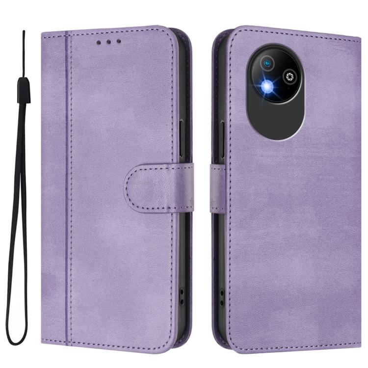 For ZTE Blade A35 Lite / A35 Core Line Splicing Buckle Retro Leather Phone Case