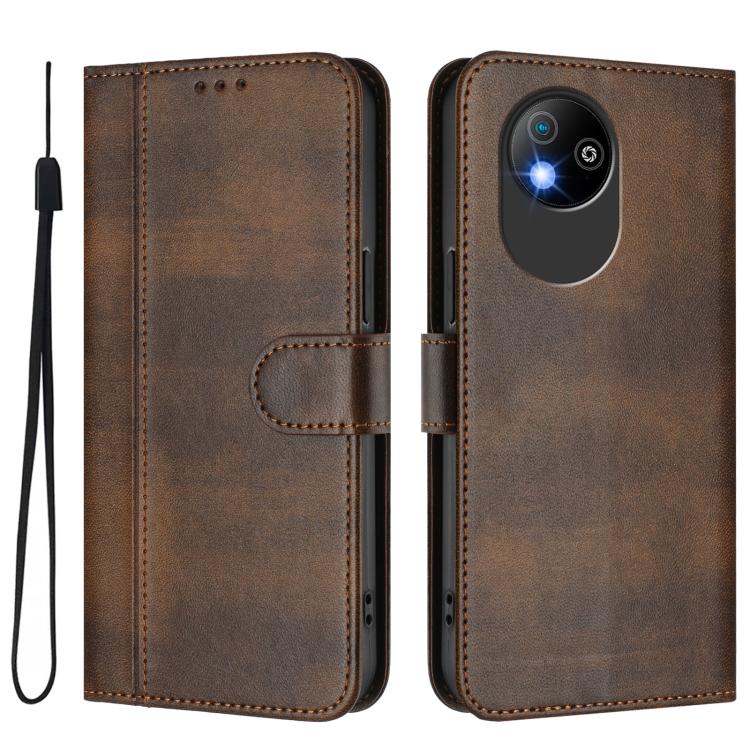 For ZTE Blade A35 Lite / A35 Core Line Splicing Buckle Retro Leather Phone Case